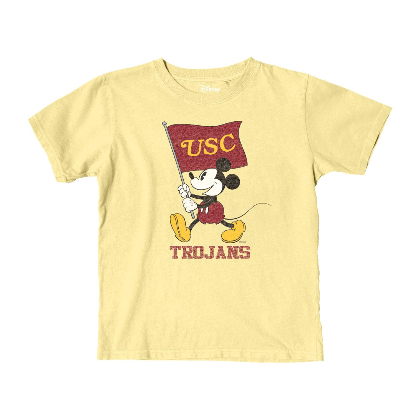 USC Trojans Youth Disney Yellow Flag Waver Mickey Dyed Ringspun T-Shirt, image size:1600x1600