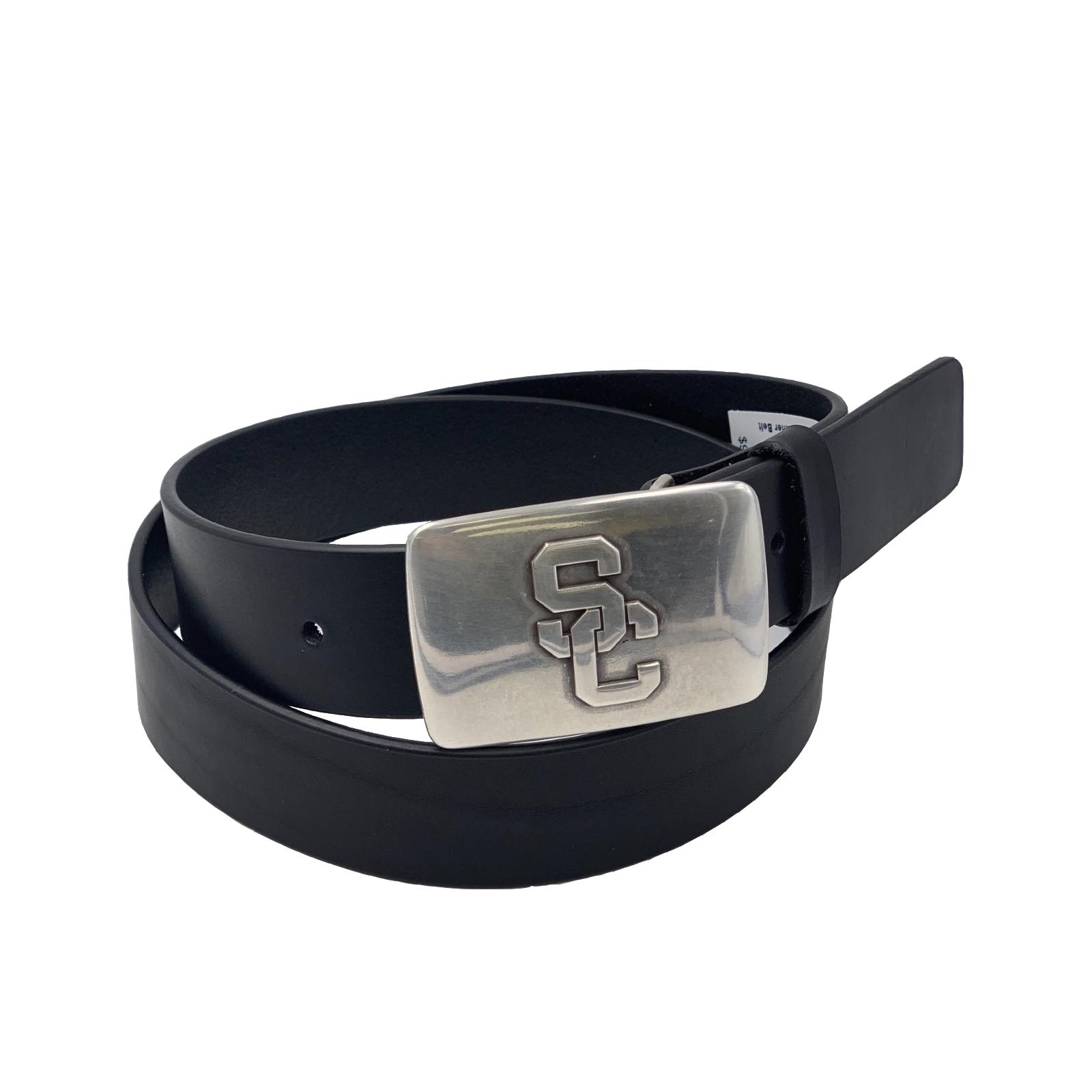 USC Trojans Black SC Interlock Silver Buckle Leather Belt  display picture 3
