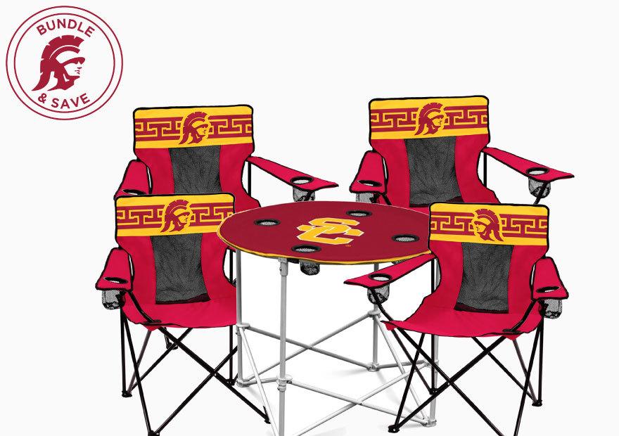 four tailgating chairs and table
